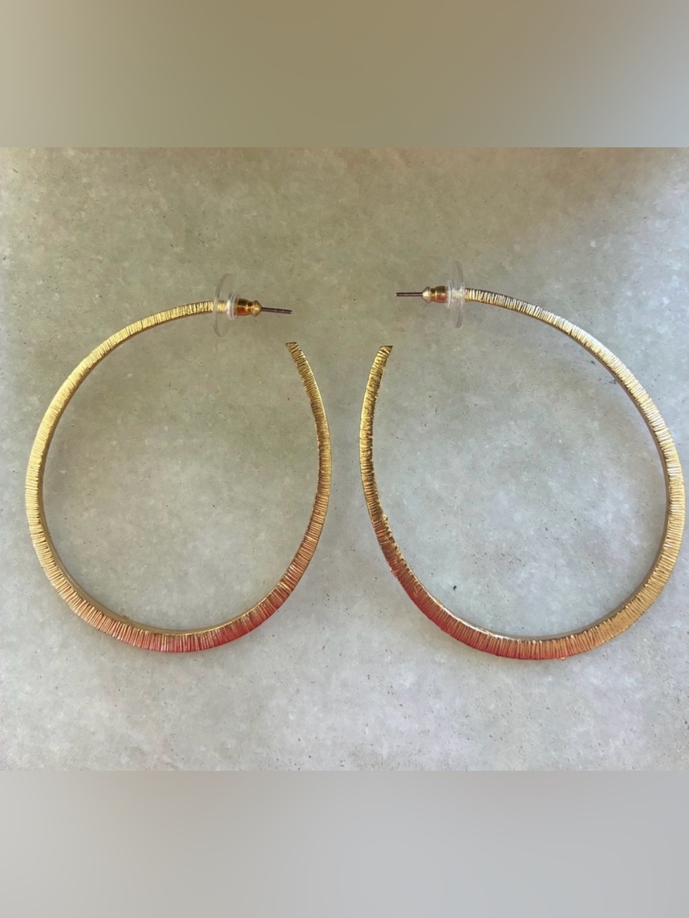 2.5” Gold Wire Wrapped Textured Design Unique Hoop Earrings